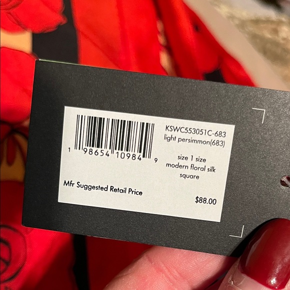 NWT Kate Spade Vibrant Red and Black Floral Scarf 28”+28” aprox - Picture 6 of 8